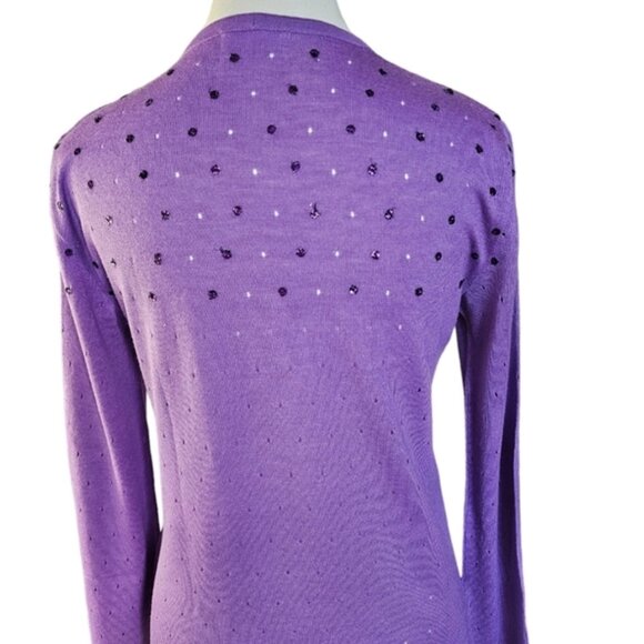 Authen Iceberg beaded purpul long sleeves cardigan 75 virgon wool 25silk M - Picture 4 of 7